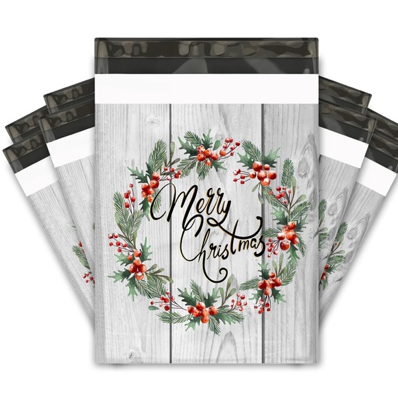 3 SETS LEFT🎄20 Designer Gray Christmas Wreath Poly Mailers - Picture 2 of 3